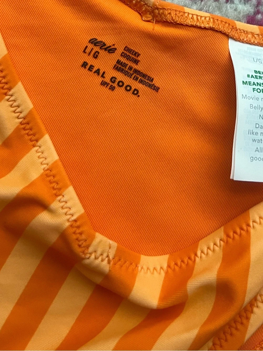 NWT Aerie O-ring Cheeky Halter Bikini Size Large Orange Geranium Stripes